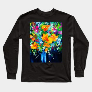 Friday Night Flowers - Abstract Floral Painting Long Sleeve T-Shirt